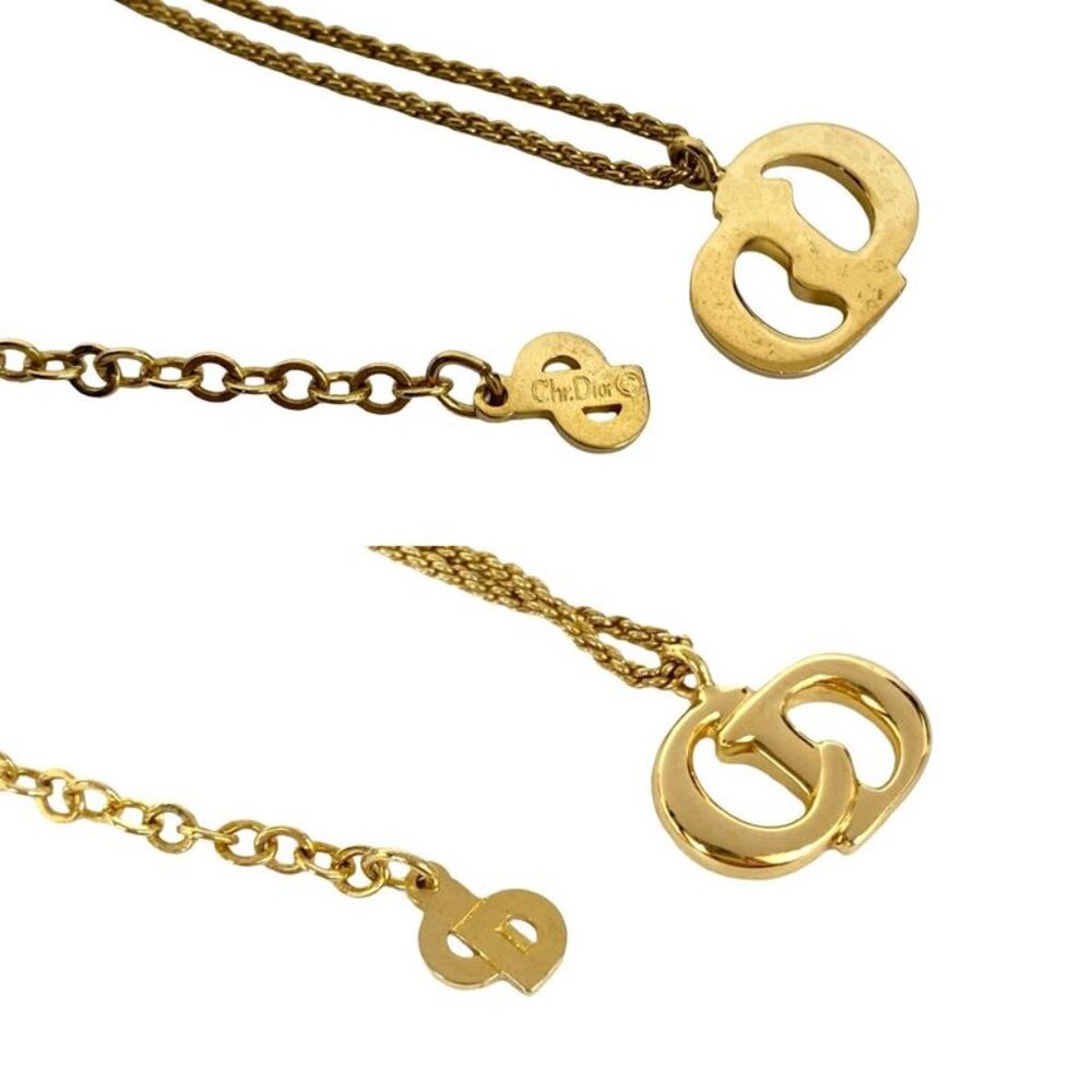 Christian Dior Vintage CD Logo Necklace Pendant Choker Accessory Gold 652-3 - Picture 2 of 5